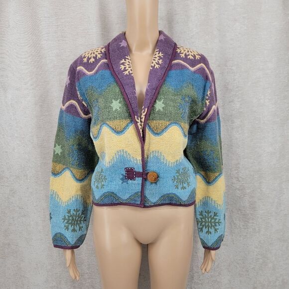 Flashback Vintage Cotton Tapestry Cropped Cardigan Jacket Shawl Collar Winter - Picture 1 of 8